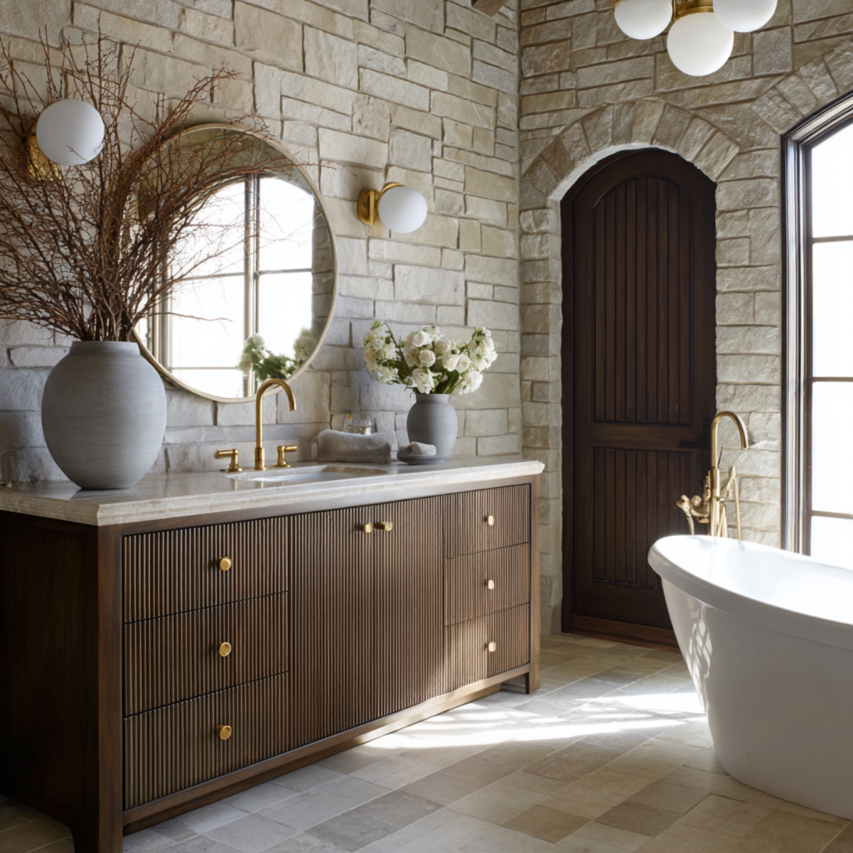 fluted walnut bathroom cabinet