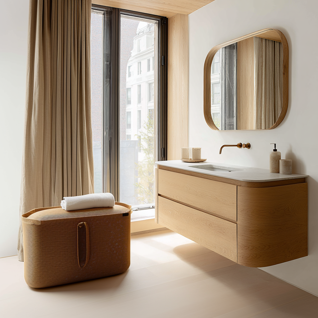 luxury white oak wall-mounted bathroom cabinet