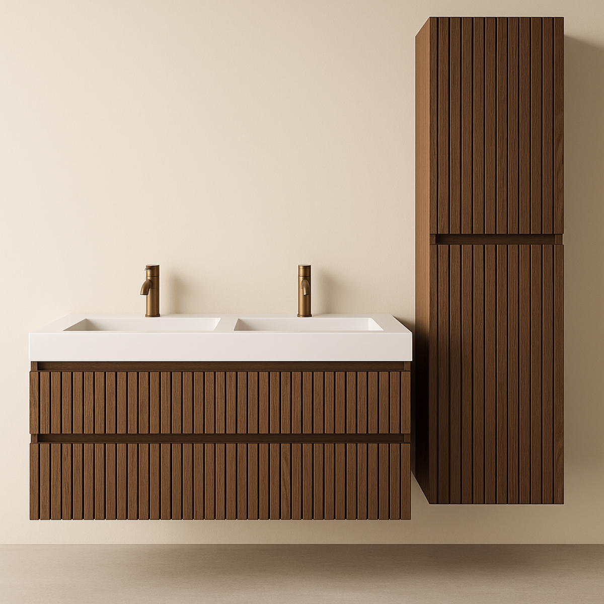 premium white oak spa-style floating vanity