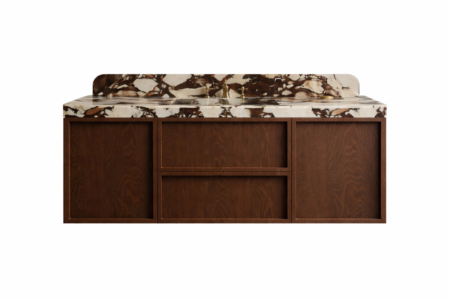 premium wall-mounted walnut vanity with soft-close hardware