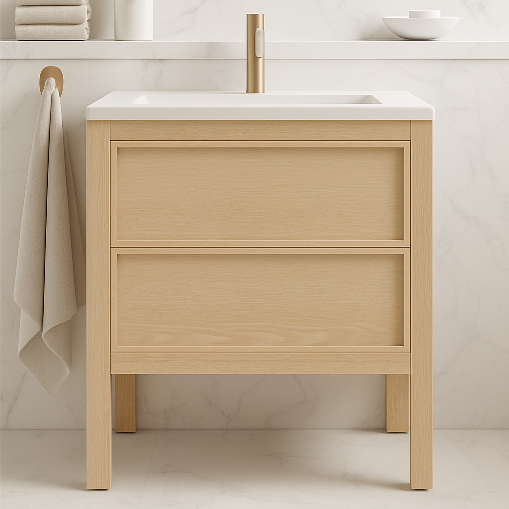 premium white oak bathroom cabinet fully assembled