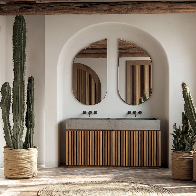 Freestanding Fluted White Oak Vanity — Custom Cabinet for Small Bathrooms