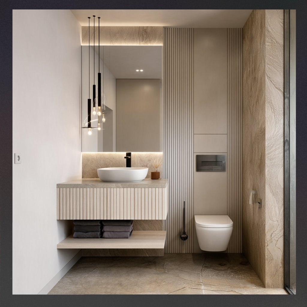 premium fluted oak double sink bathroom vanity