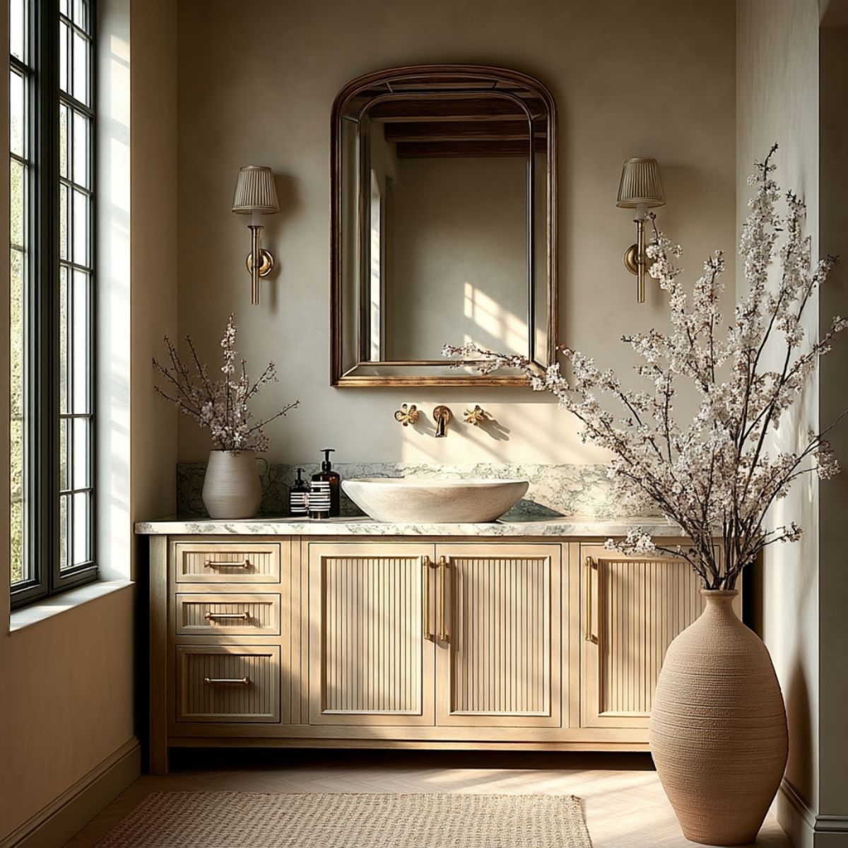 modern japandi oak bathroom vanity