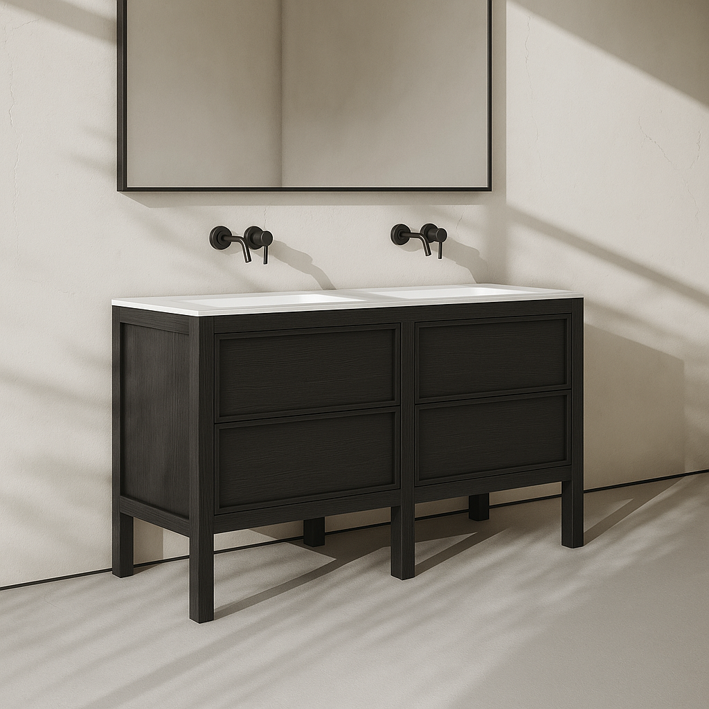 solid oak black vanity with shaker-style fronts