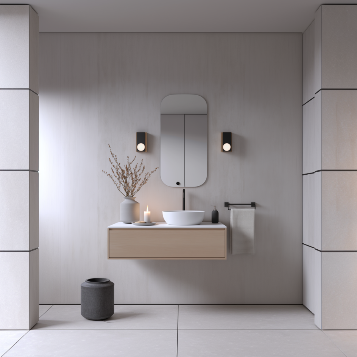 modern bleached oak bathroom cabinet