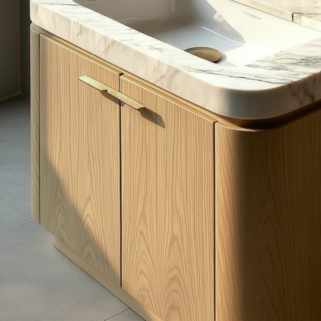 modern curved oak vanity soft close doors