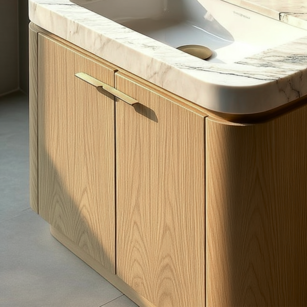 modern curved oak vanity soft close doors