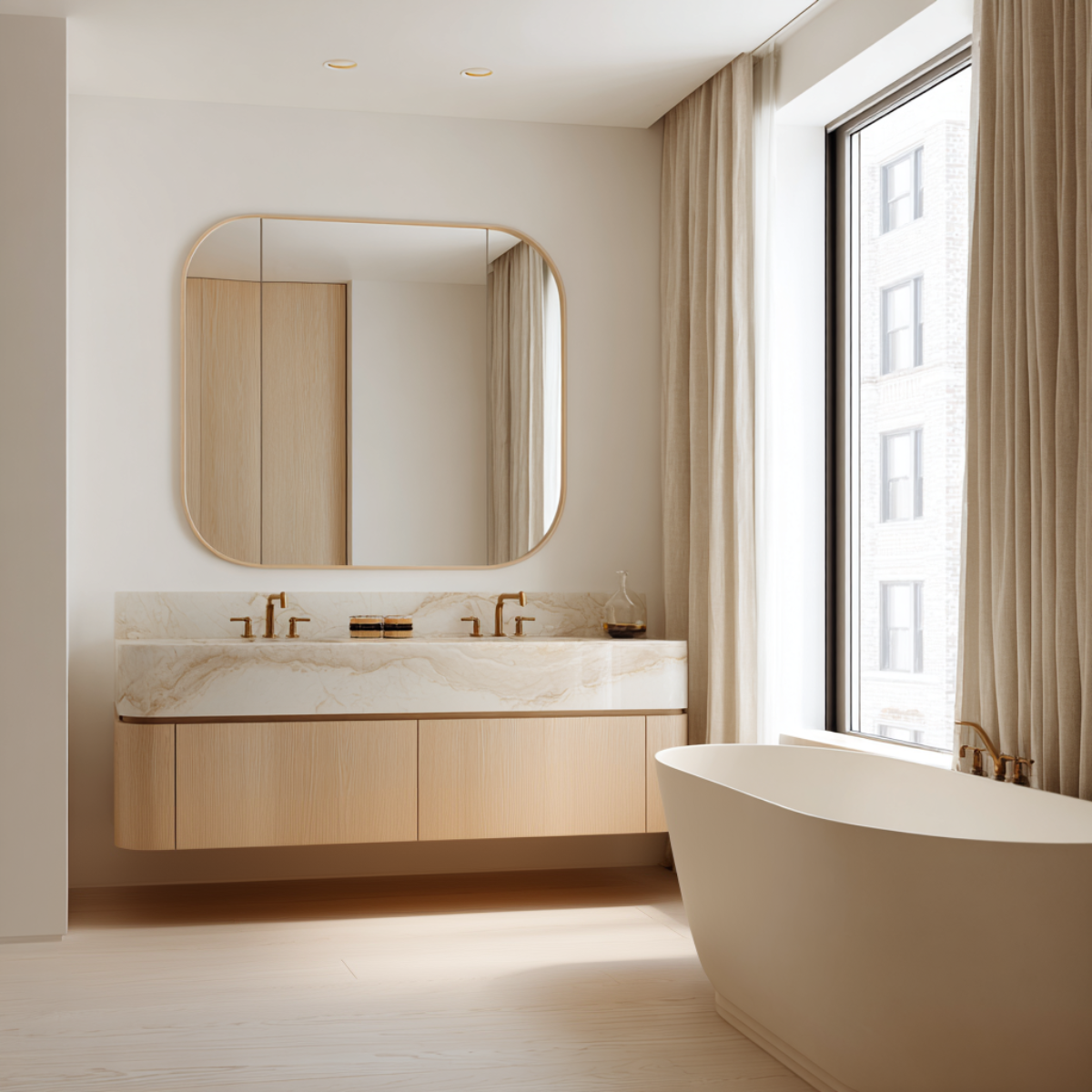 handcrafted white oak vanity with sculpted curved lines