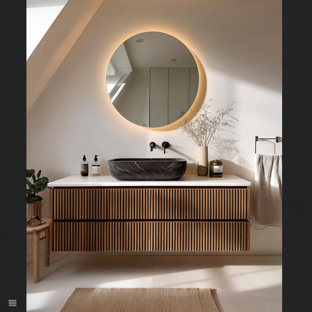 modern spa bathroom vanity wall mounted in white oak