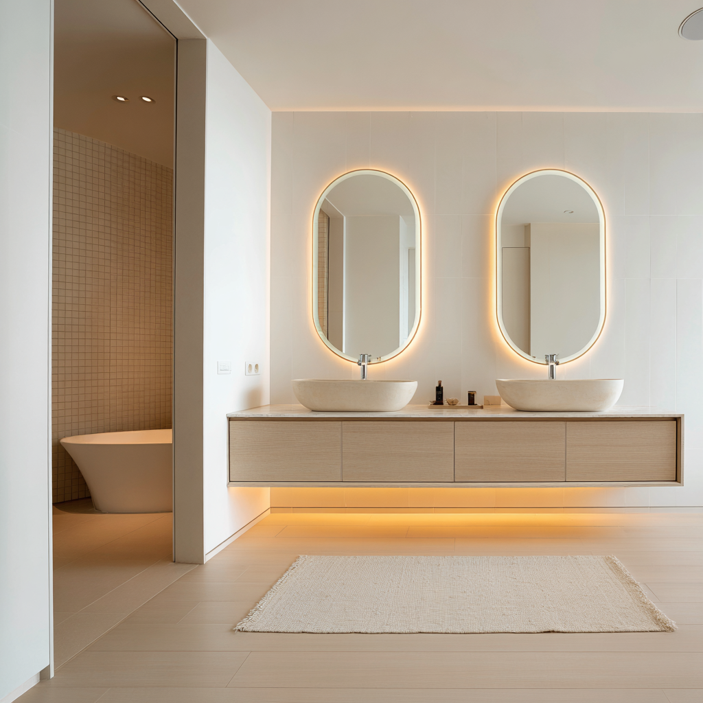 modern wall mounted oak vanity