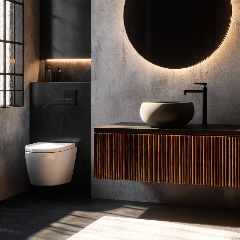 modern walnut powder room vanity