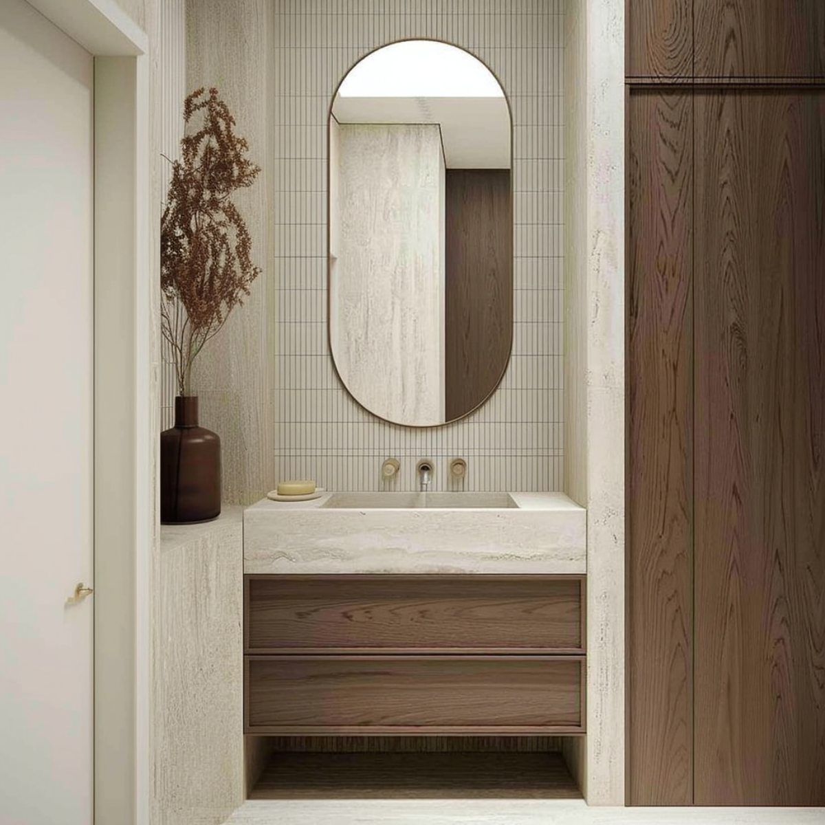 modern walnut single sink vanity