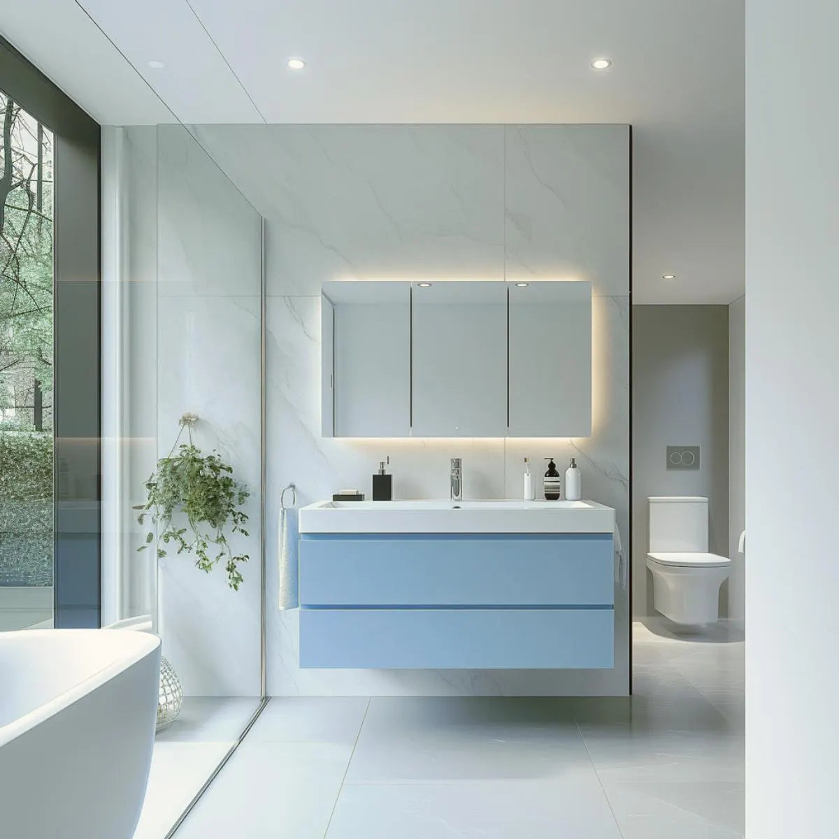 Powder Blue Floating Vanity - Modern Coastal Wall-Mounted Cabinet