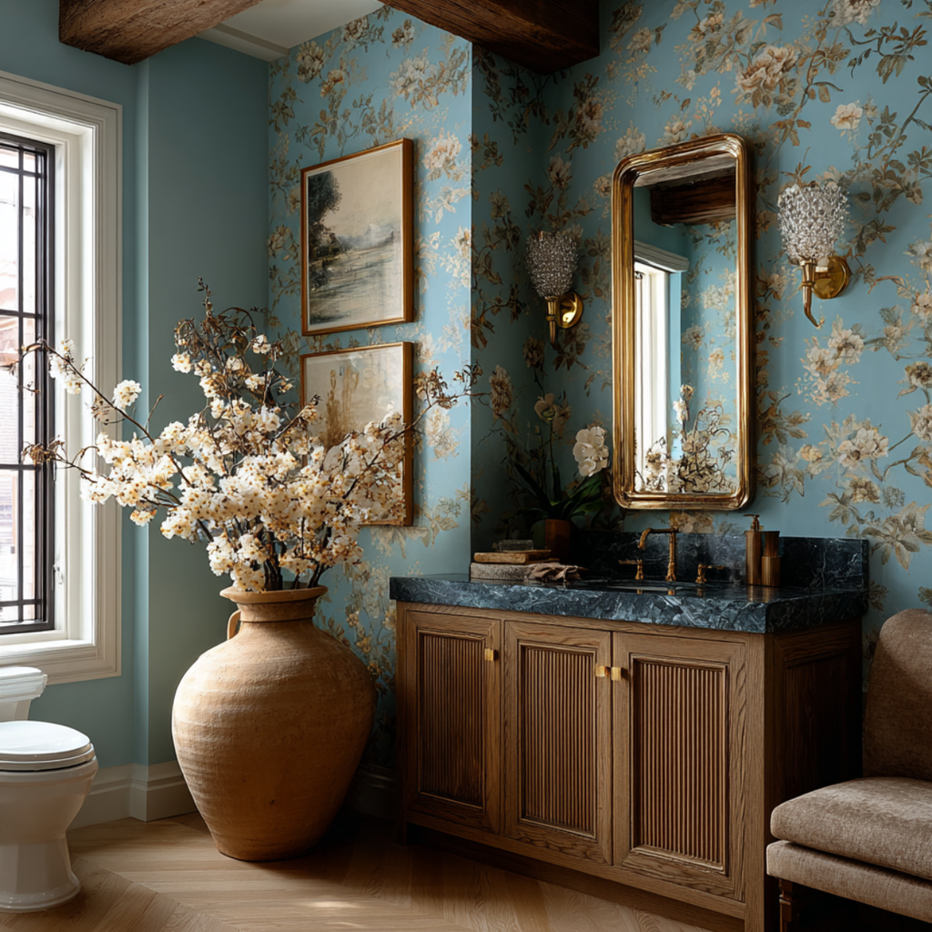 japandi style fluted oak bathroom cabinet