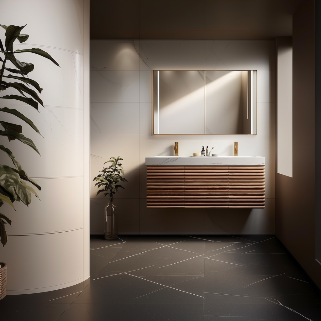 ribbed wood wall mounted vanity