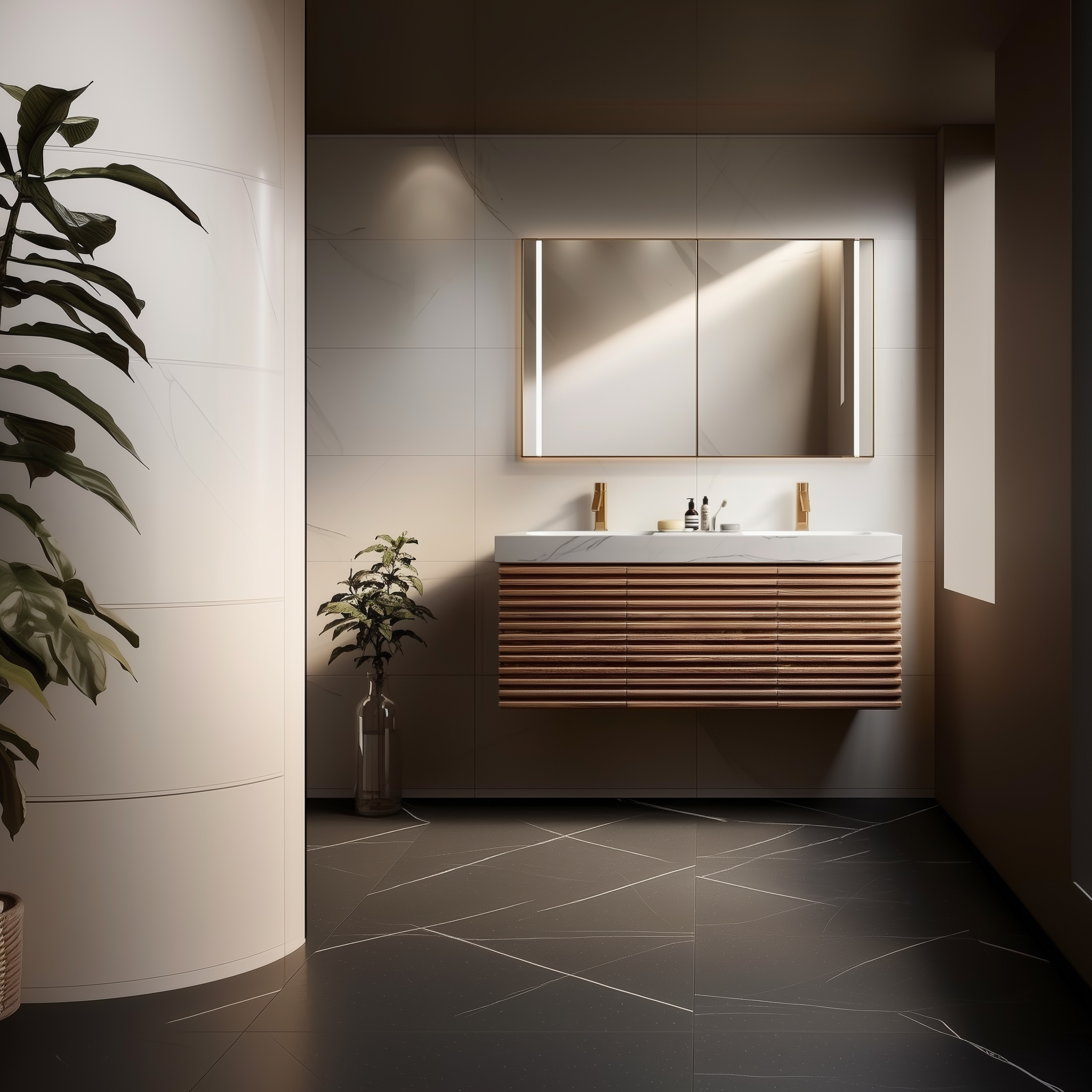 ribbed wood wall mounted vanity