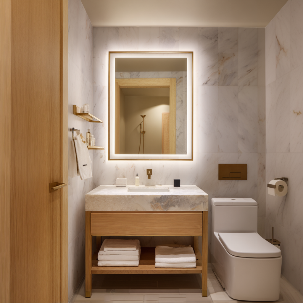 single sink vanity with shelf