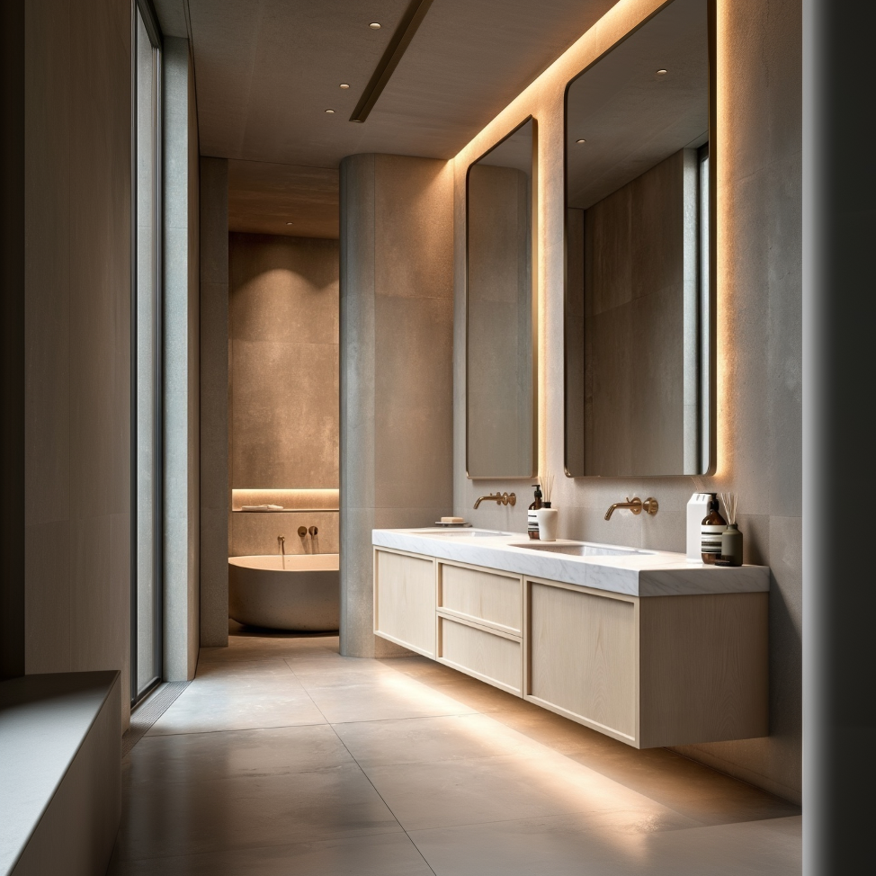 wall mounted white oak vanity in light bleached finish