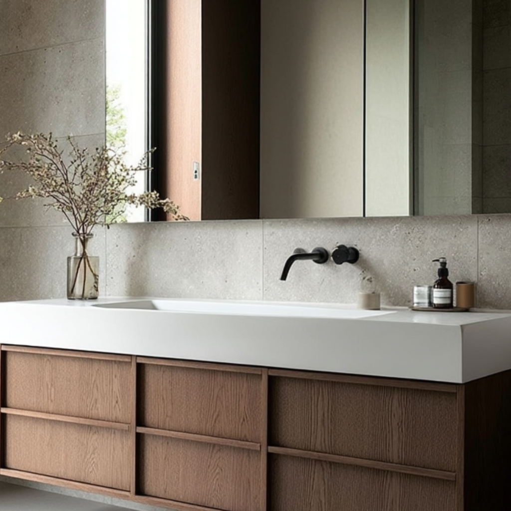 modern walnut wall mounted bathroom cabinet