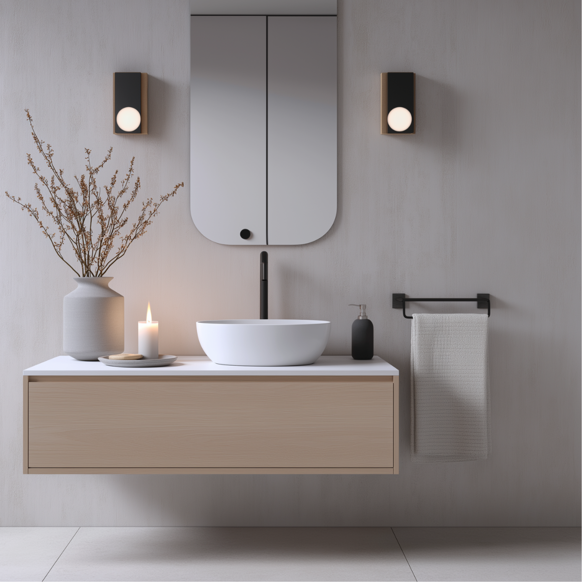 small bleached oak floating vanity