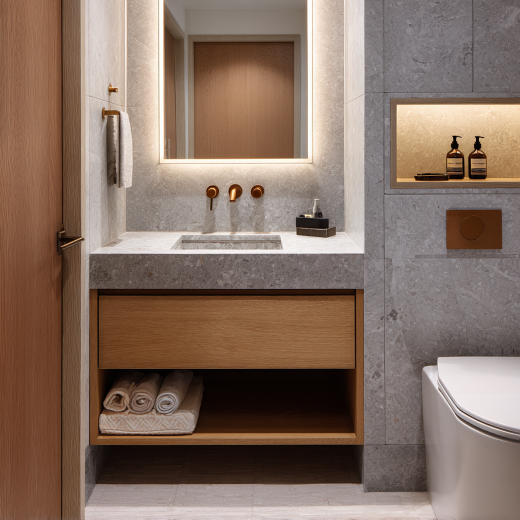 spa style floating oak vanity