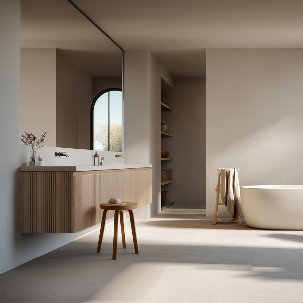 handcrafted fluted floating bathroom cabinet