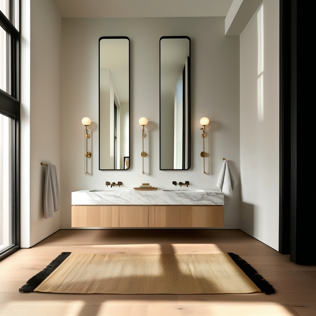 wall mounted double sink vanity in natural white oak