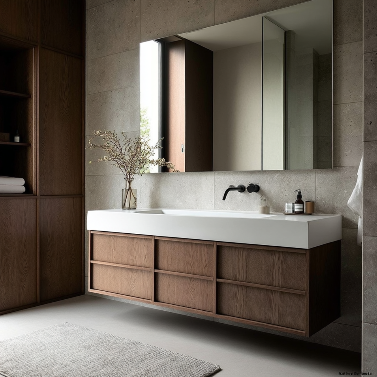 walnut floating double vanity slim shaker