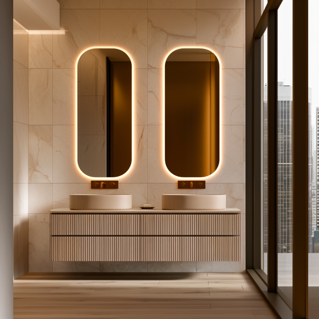 walnut fluted floating vanity