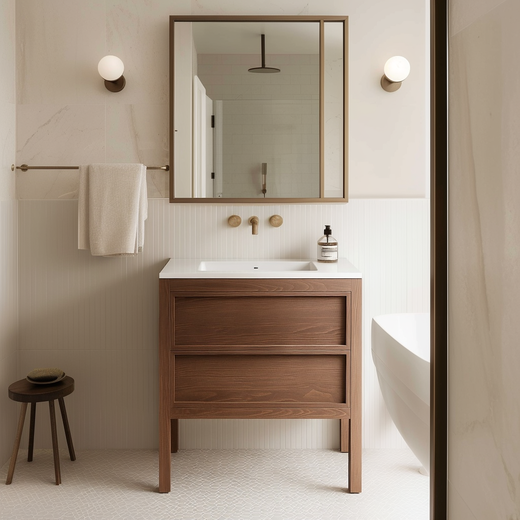 modern walnut bathroom cabinet fully assembled