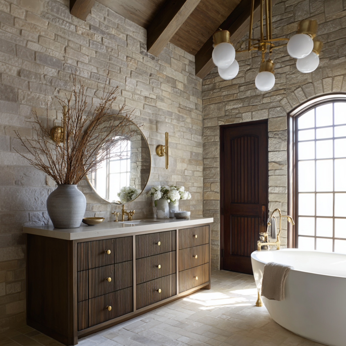 walnut freestanding fluted vanity