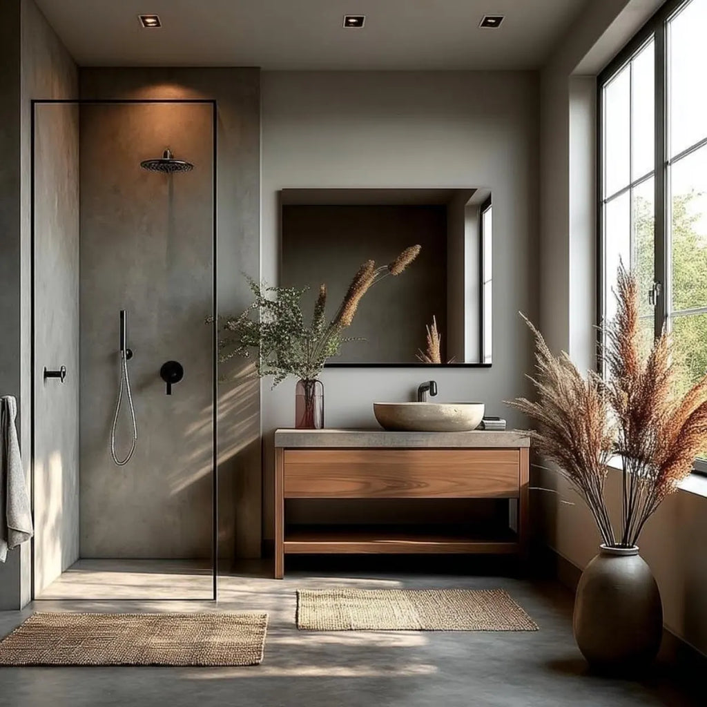 Handcrafted walnut freestanding bathroom vanity in farmhouse style, made to order by HEAVEN.