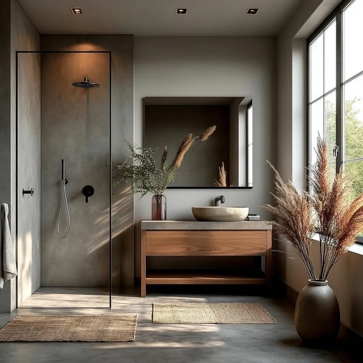 Handcrafted walnut freestanding bathroom vanity in farmhouse style, made to order by HEAVEN.