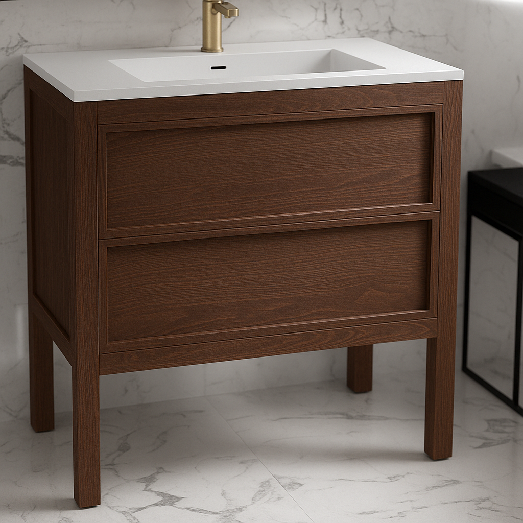 slim shaker walnut vanity for contemporary bathroom