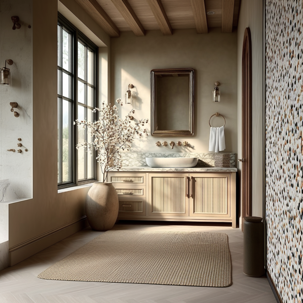 white oak freestanding bathroom vanity 3 drawer