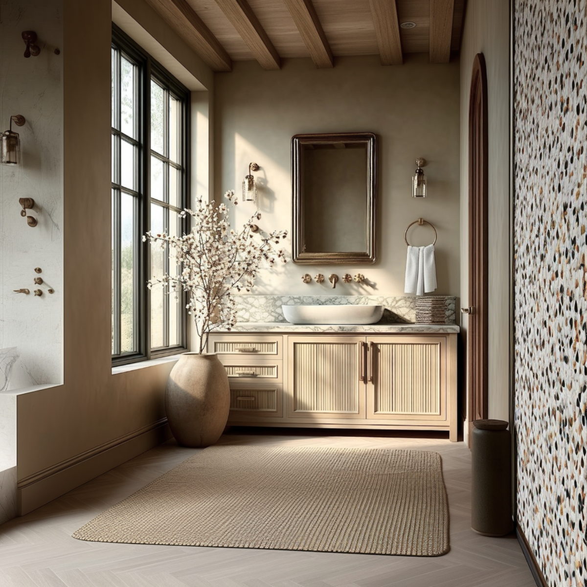 white oak freestanding bathroom vanity 3 drawer