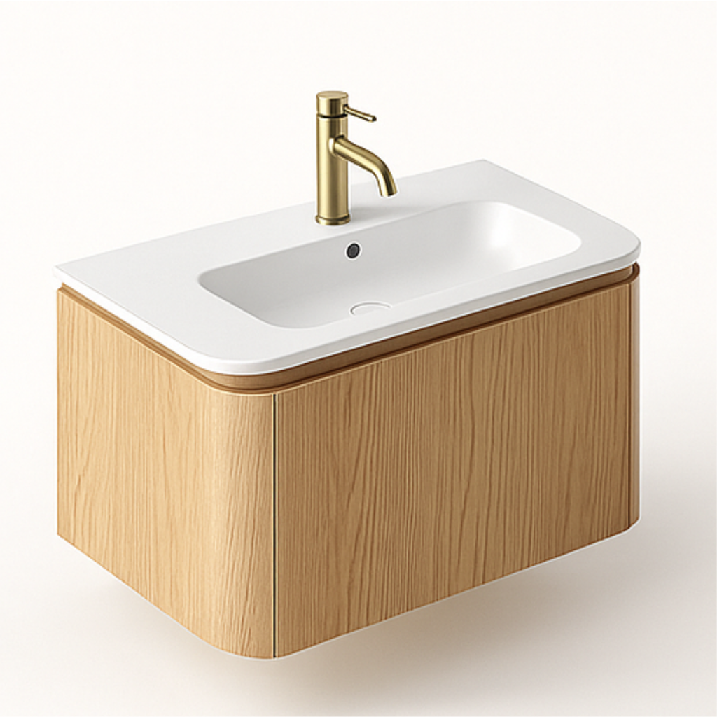 handmade white oak curved bathroom cabinet wall mounted