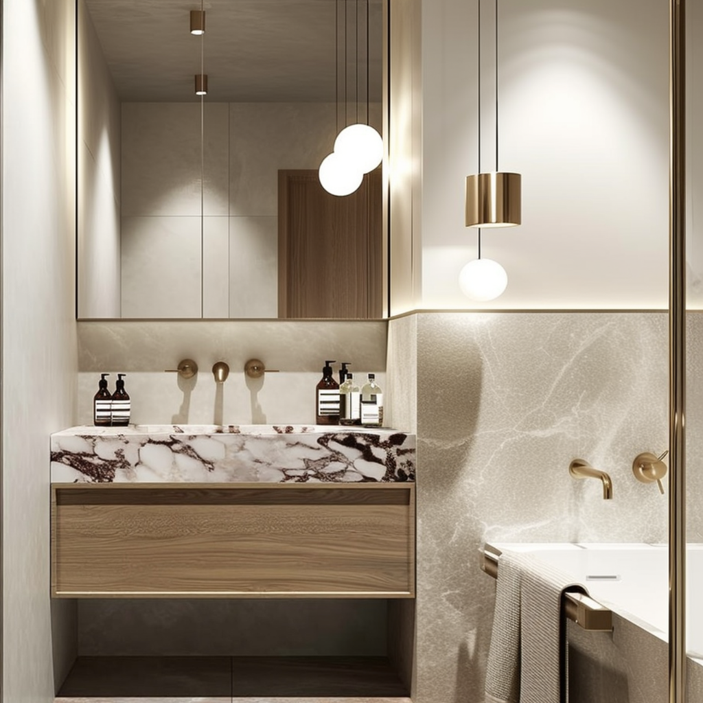 floating white oak bathroom vanity modern design