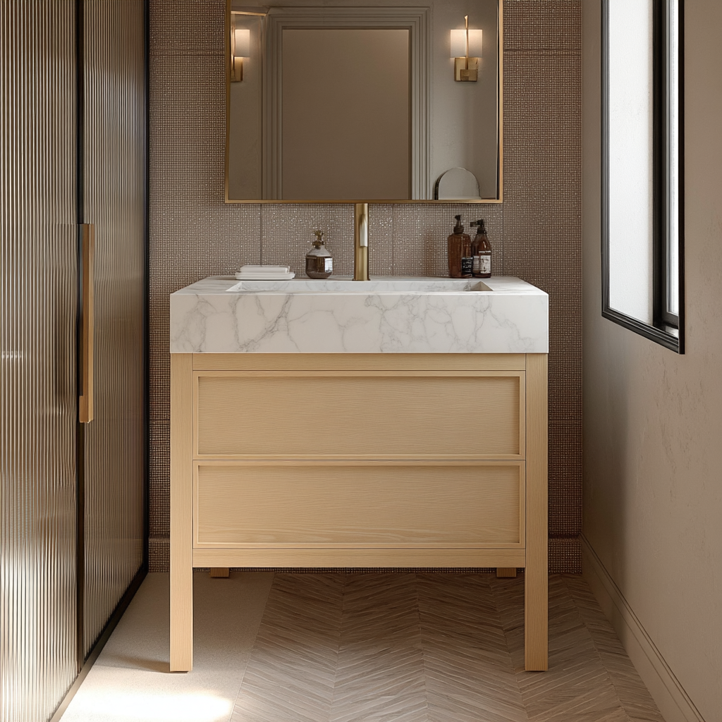modern minimalist bathroom cabinet in white oak